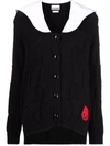 Ganni Smiley Motif Oversized Collar Cardigan In Black