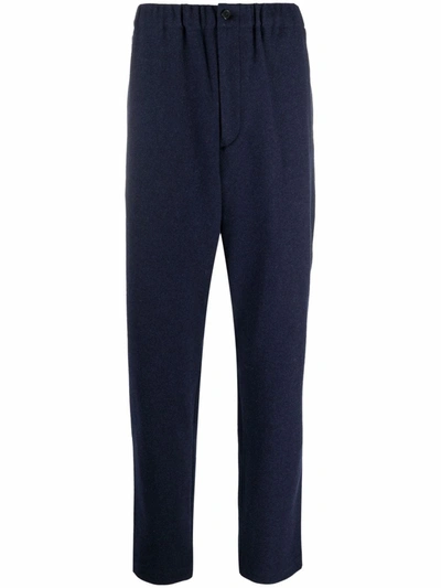 Kenzo Logo-patch Straight-leg Trousers In Blue