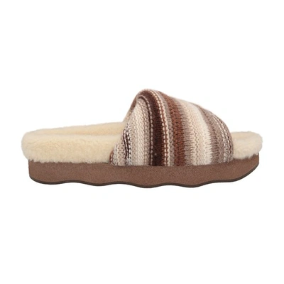 Chloé + Net Sustain Wavy Striped Recycled Cashmere-blend And Shearling Slides In Multicolor Brown 1