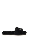 Tory Burch Double T Shearling Slide In Black Gold (black)