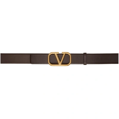 Valentino Garavani Men's Logo Buckle Leather Belt In Dark