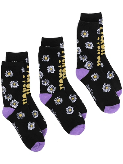 Natasha Zinko Slogan-floral Knit Socks In Black