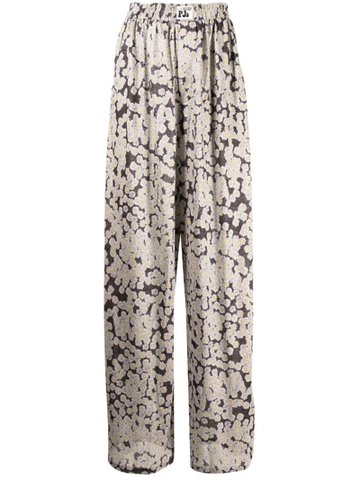 Natasha Zinko Daisy-print Wide-leg Trousers In Black