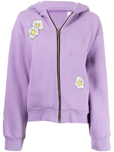 Natasha Zinko Daisy-print Stretch-cotton Hoodie In Purple