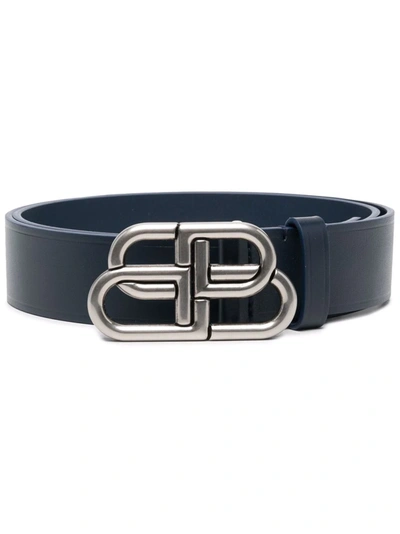 Balenciaga Bb-logo Crocodile-effect Leather Belt In Black