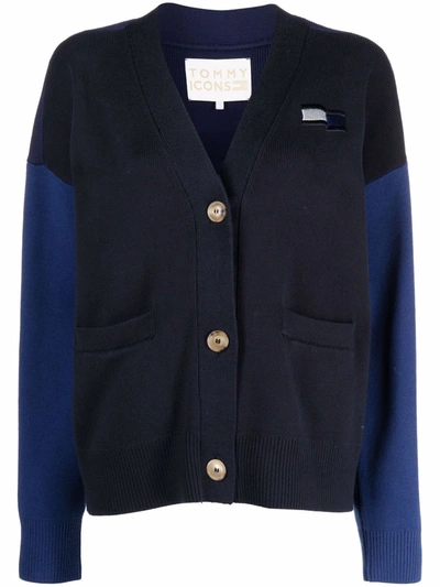 Tommy Hilfiger Contrast-sleeve Cardigan In 蓝色
