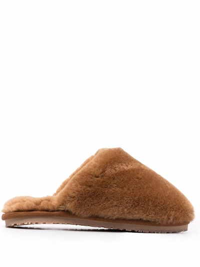 Mou Round Toe Shearling Slippers In Cog Cognac