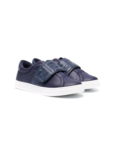Fendi Kids' Ff-embossed Touch-strap Sneakers In Blue