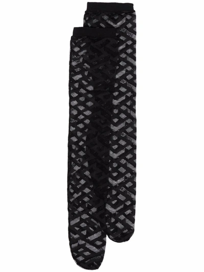 Versace Greca-pattern Semi-sheer Socks In 黑色