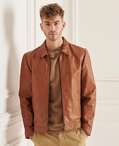 Superdry Men's Studios Coach Leather Jacket Tan Washed Tan