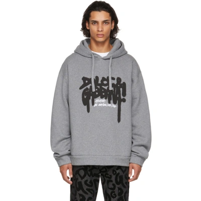 Dolce & Gabbana Grey Fleece Logo Print Hoodie