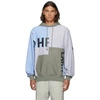 Helmut Lang Grey & Blue Patchwork Hoodie In Periwinkle/vapor/fog