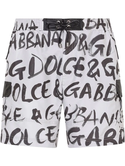 Dolce & Gabbana Logo-print Swimming Shorts In Grey