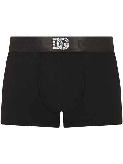 Dolce & Gabbana Embellished Logo-waistband Briefs In Black