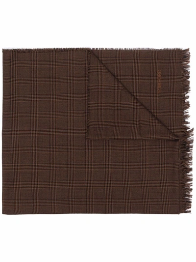 Tom Ford Check-print Knitted Scarf In Brown