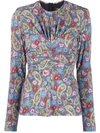 Isabel Marant Linazi Gathered Printed Jersey Top In Blue