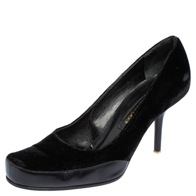 Pre-owned Sergio Rossi Black Velvet And Leather Square Toe Pumps Size 38.5