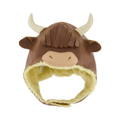 Donsje Amsterdam Kids' Kapi Exclusive Highland Cow Hat Cognac Classic Leather In Brown