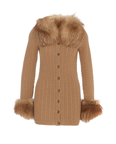 Saint Laurent Button-fastening Cable-knit Cardigan In Brown