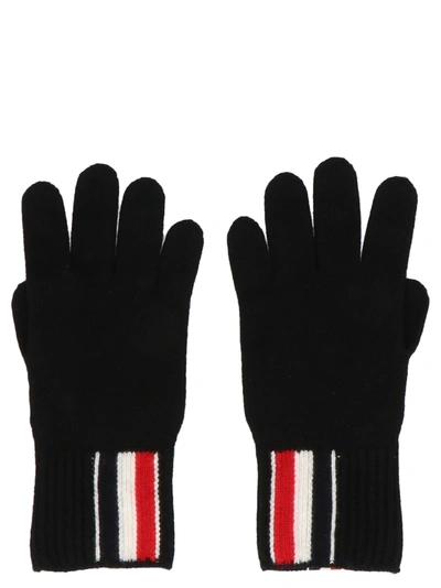 Thom Browne Rwb-stripe Merino Wool Gloves In Black