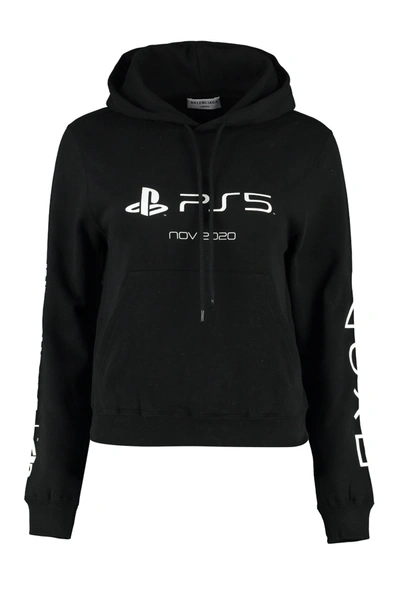 Balenciaga + Playstation Printed Cotton-jersey Hoodie In Black/white