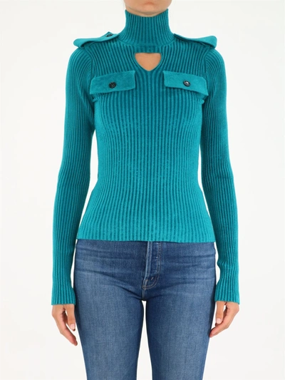 Bottega Veneta Cut-out Ribbed Top In Blue