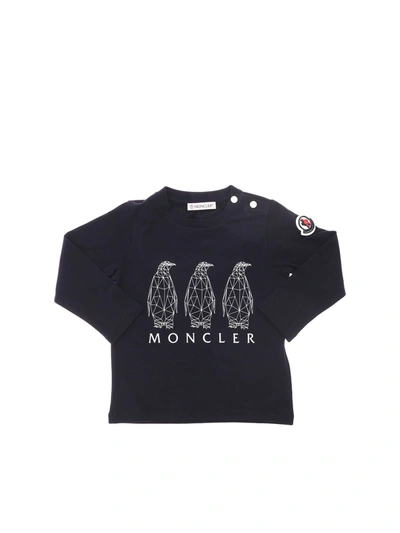 Moncler Babies' Penguin Print T-shirt In Blue In Black