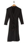 Love By Design Prescott Three-quarter Sleeve Faux Wrap Dress In Black
