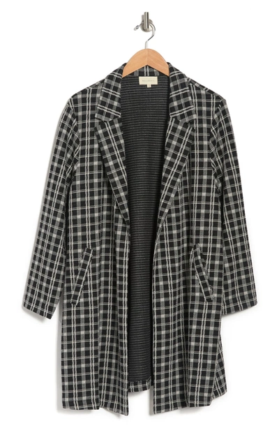 Melloday Plaid Open Front Jacket In Black Checker