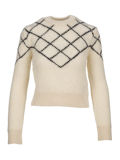 Saint Laurent Geometric Intarsia Jumper In White