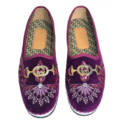 Pre-owned Gucci Velvet Flats In Purple