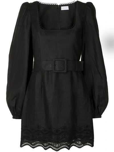 Rebecca Vallance Zahara Belted Broderie Anglaise Linen Mini Dress In Black