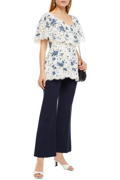Lela Rose Printed Corded Lace Top In White