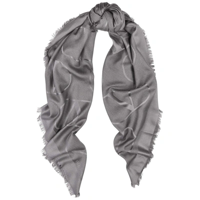 Valentino Grey Logo Silk-blend Scarf In Charcoal
