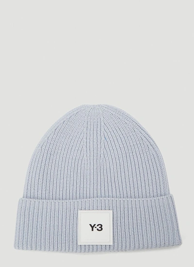 Y-3 Logo-patch Ribbed-wool Beanie Hat In Blue