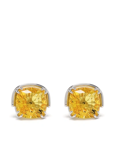 Swarovski Silver-tone Yellow Cushion-cut Crystal Stud Earrings In Gelb