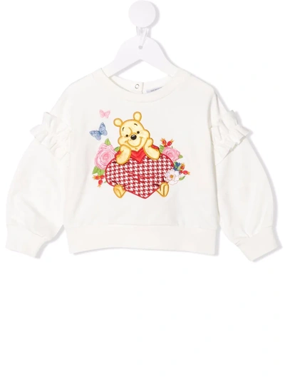Monnalisa Babies' Winnie-the-pooh Embroidered Sweatshirt In 白色