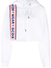 Gcds Side Logo Cropped Hooded Sweatshirt In 白色