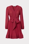 Milly Liv Tie Waist Fit And Flare Dress In Raspberry