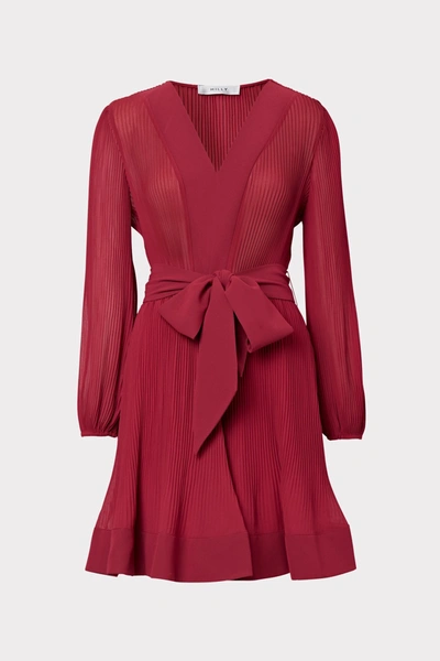 Milly Liv Tie Waist Fit And Flare Dress In Raspberry