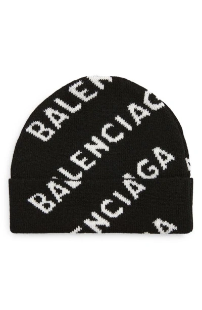 Balenciaga Black Jacquard Logo Beanie