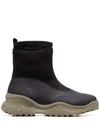 Pinko Trek Rubberized Fabric Boots With Embossed Logo In Black