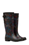 Joules Welly Print Waterproof Rain Boot In Black Speckle