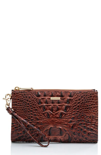 Brahmin Daisy Croc Embossed Leather Wristlet In Pecan