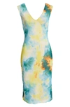 Afrm Ariana Sleeveless Dress In Teal/ Yellow Tie Dye