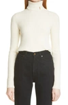 Saint Laurent Ribbed Turtleneck Pullover In Cream Wool And Cashmere In Naturel