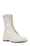 Fendi Womens Cream Monogram Leather And Knitted Combat Boots 6 In Bianco/camel Camelia