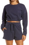 Onia Crop Cotton Terry Sweatshirt In Soft Navy