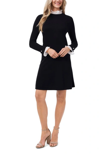 Cece Ruffle Collar Long Sleeve Sweater Dress In Rich Black