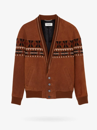 Saint Laurent Suede Cardigan - Atterley In Brown